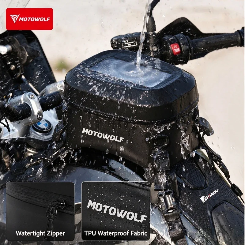 MOTOWOLF 3.5L Waterproof Motorcycle Tank Bag Touch‑Screen NavigationPouchQuickReleaseMultifunctionalUniversalRiderHandStorageBag
