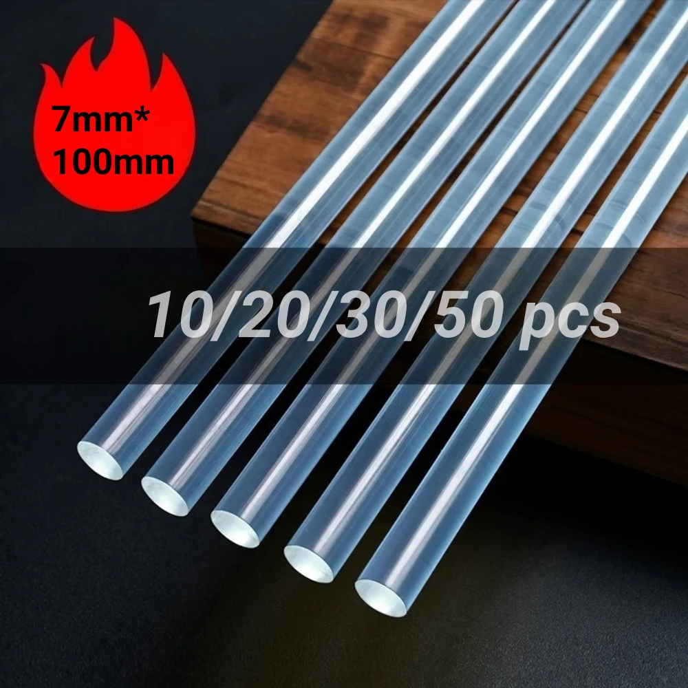 10/20/30/50 Uds. Barras de pegamento termofusible transparente tamaño Mini palo de pistola de pegamento, para bricolaje, pegado de álbumes de fotos/madera, herramienta de reparación del hogar del coche