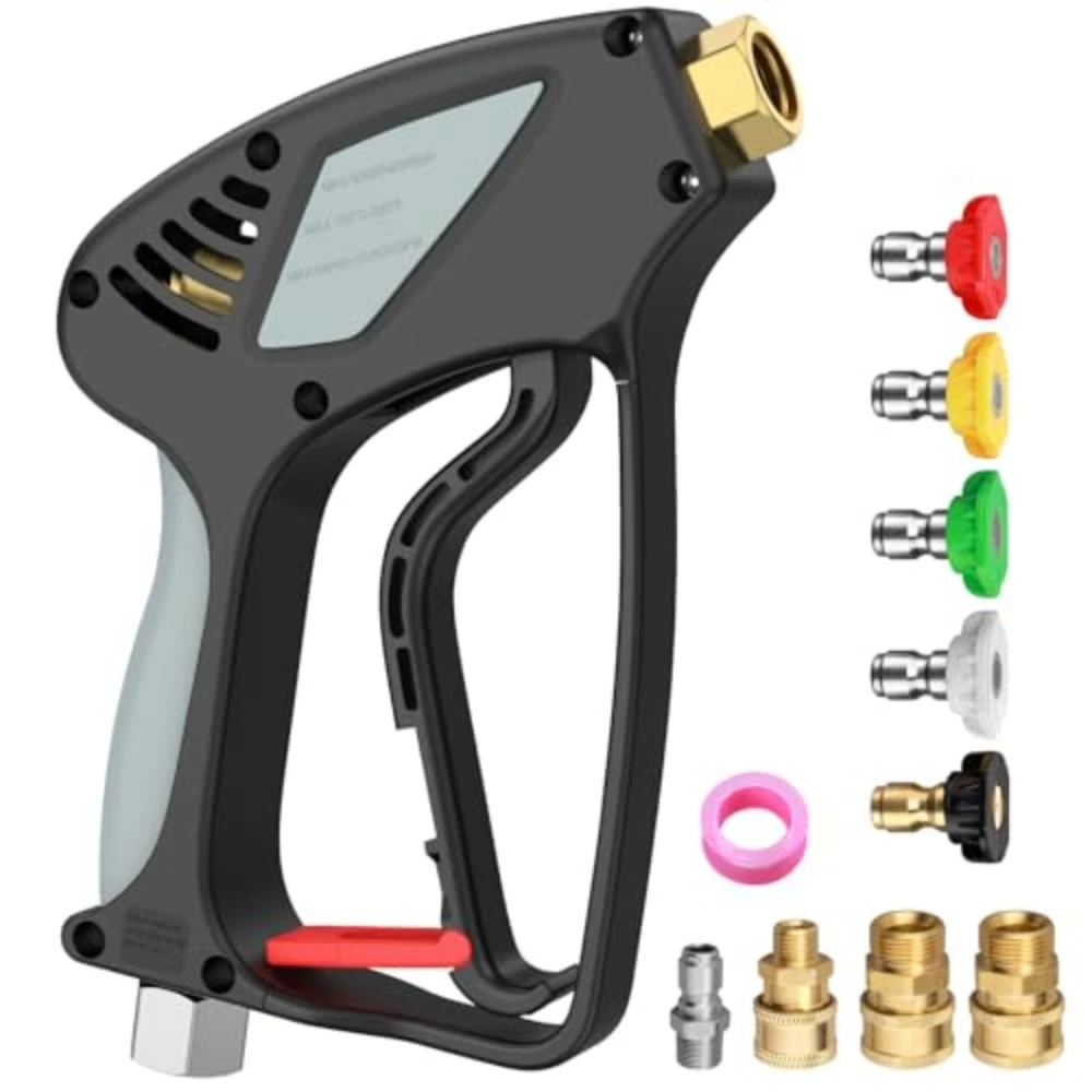 

CAMWAY Short Pressure Washer Gun 5000 PSI/10.5 GPM - 3/8" 360 Degree Swivel USA-NPT Thread Quick Connector for Gas Power Washer