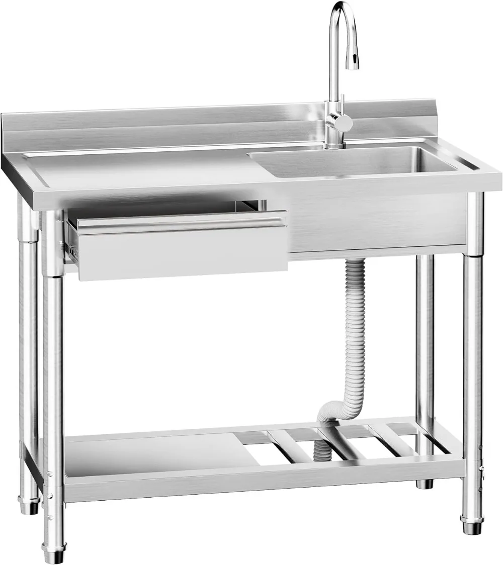 

Кухонная раковина с трубой для горячей и холодной воды, ящиком, раковиной из нержавеющей стали для прачечной, ванной комнаты, фермерского дома, 39 дюймов