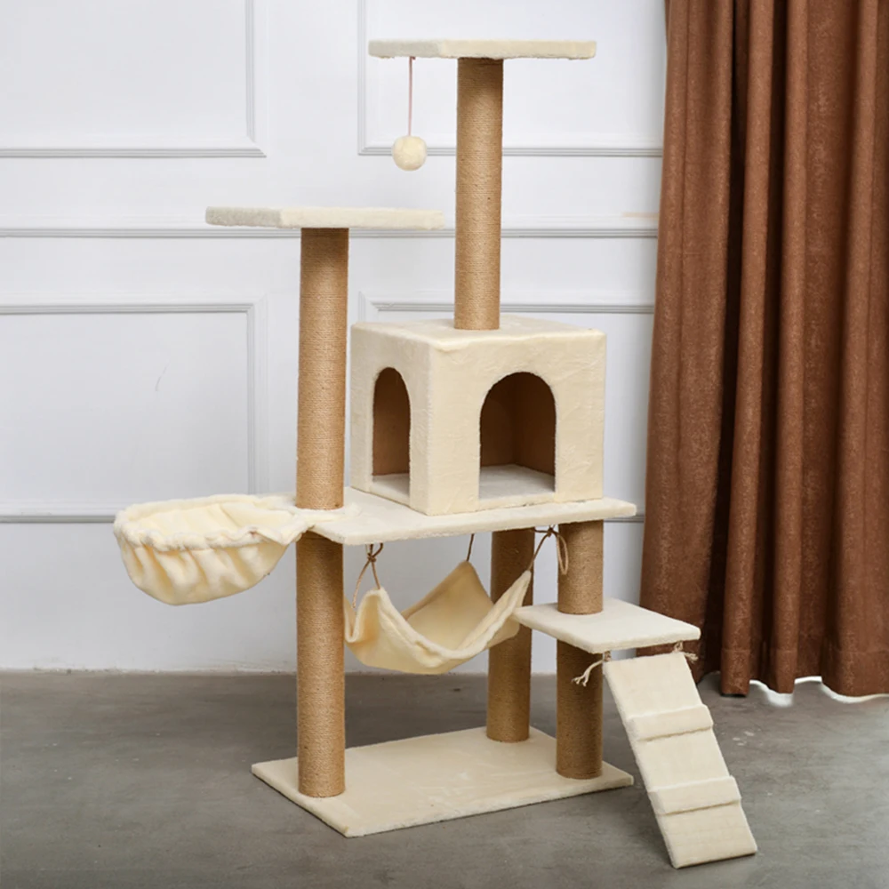 

Оптовая продажа, роскошная домашняя большая мебельная башня, бежевая когтеточка для кошек, кошачье дерево