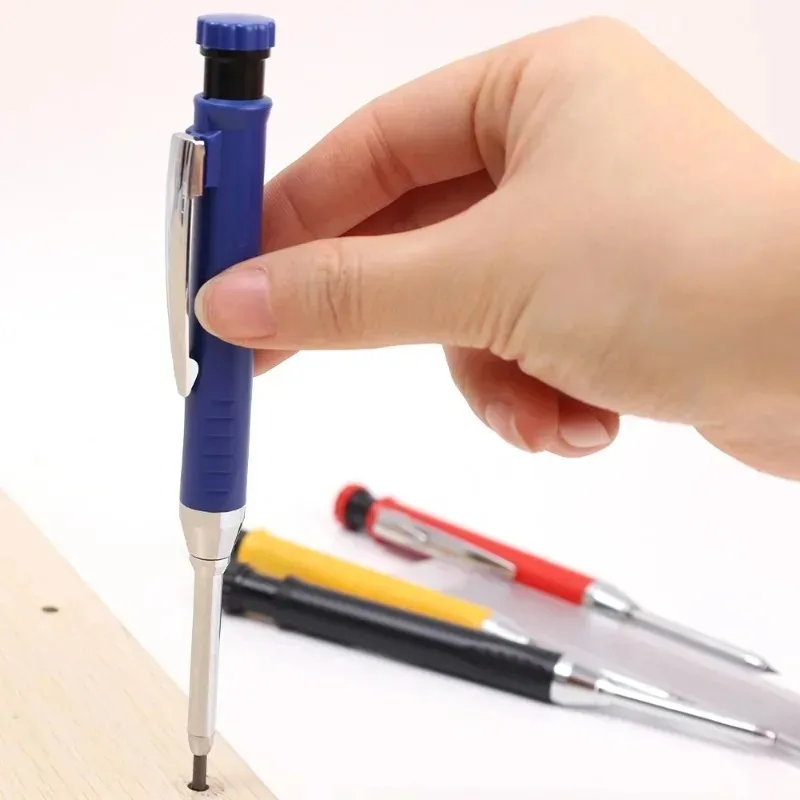 Solid Carpenter Pencil Refill Leads Deep Hole Mechanical Pens for Wood Glass Metal Marking Tool Kit Long Headed Woodworking Pen