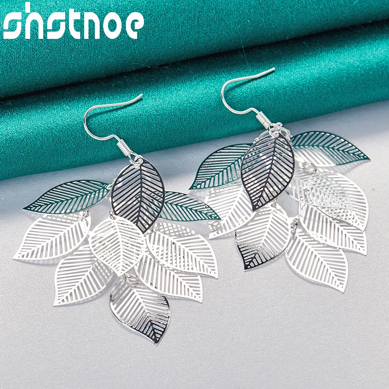 SHSTONE 925 Sterling Silver Hollow Leaf Drop Earrings For Women Party Engagement Wedding Birthday Gift Fashion Charm Jewelry