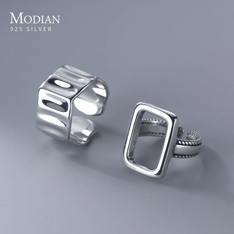 Modian 925 Sterling Silver Fashion Hollow Out Square Stackable Adjustable Finger Rings For Women Anniversary Fine Jewelry Gifts