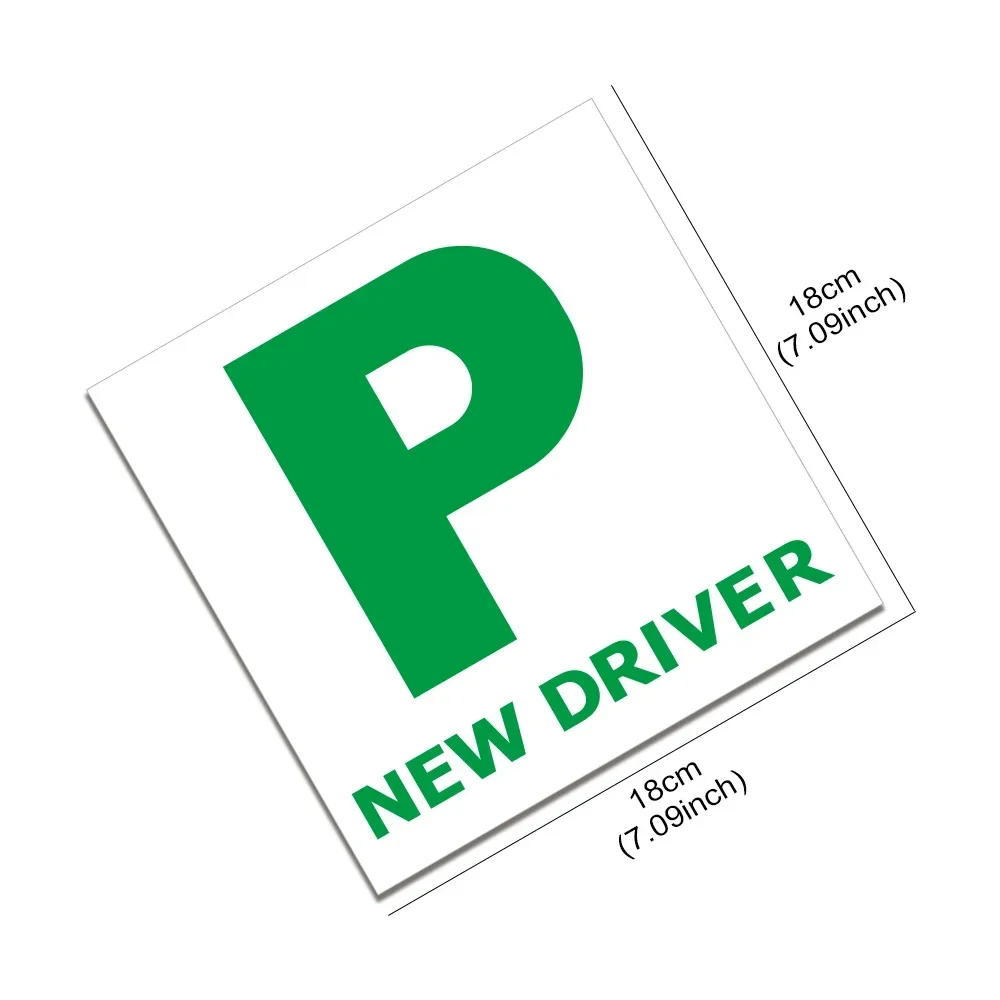 1Pc 2D Flat Green P Plate New Driver Vinyl Sticker, Waterproof UV Resistant Decal for Car Window, Holiday Gift