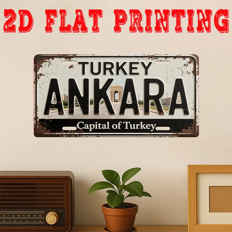 2D Flat, 2D Flat Printing, 1pc, Vintage Metal Tin Sign, Decorative Sign, Ankara Capital Sign, Rustic Wall Decor, Garden Art,
