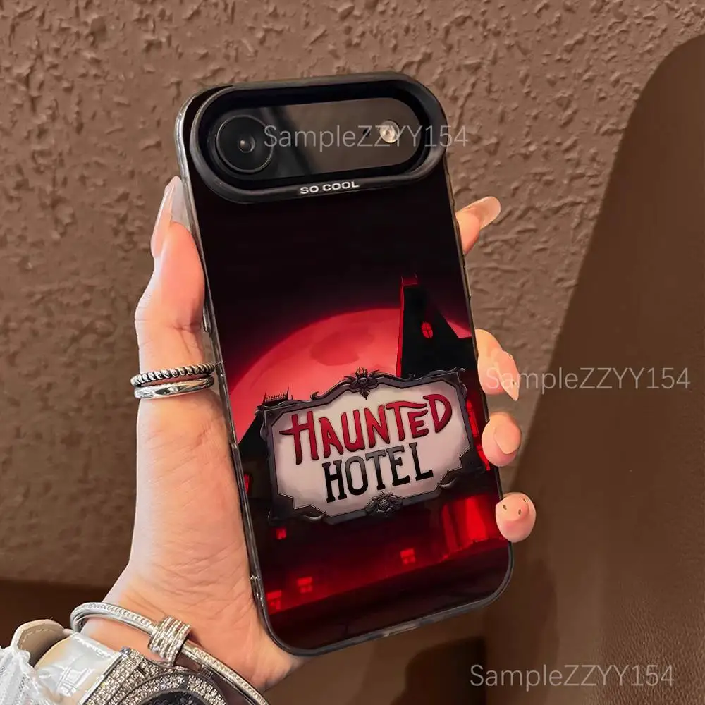 حافظة هاتف H-Haunted Hotel 2025 لهاتف iPhone 17,16,15,14,13,12,X,8,Pro,Max,Plus,E,SE4,Air,Mini Black IMD Matte