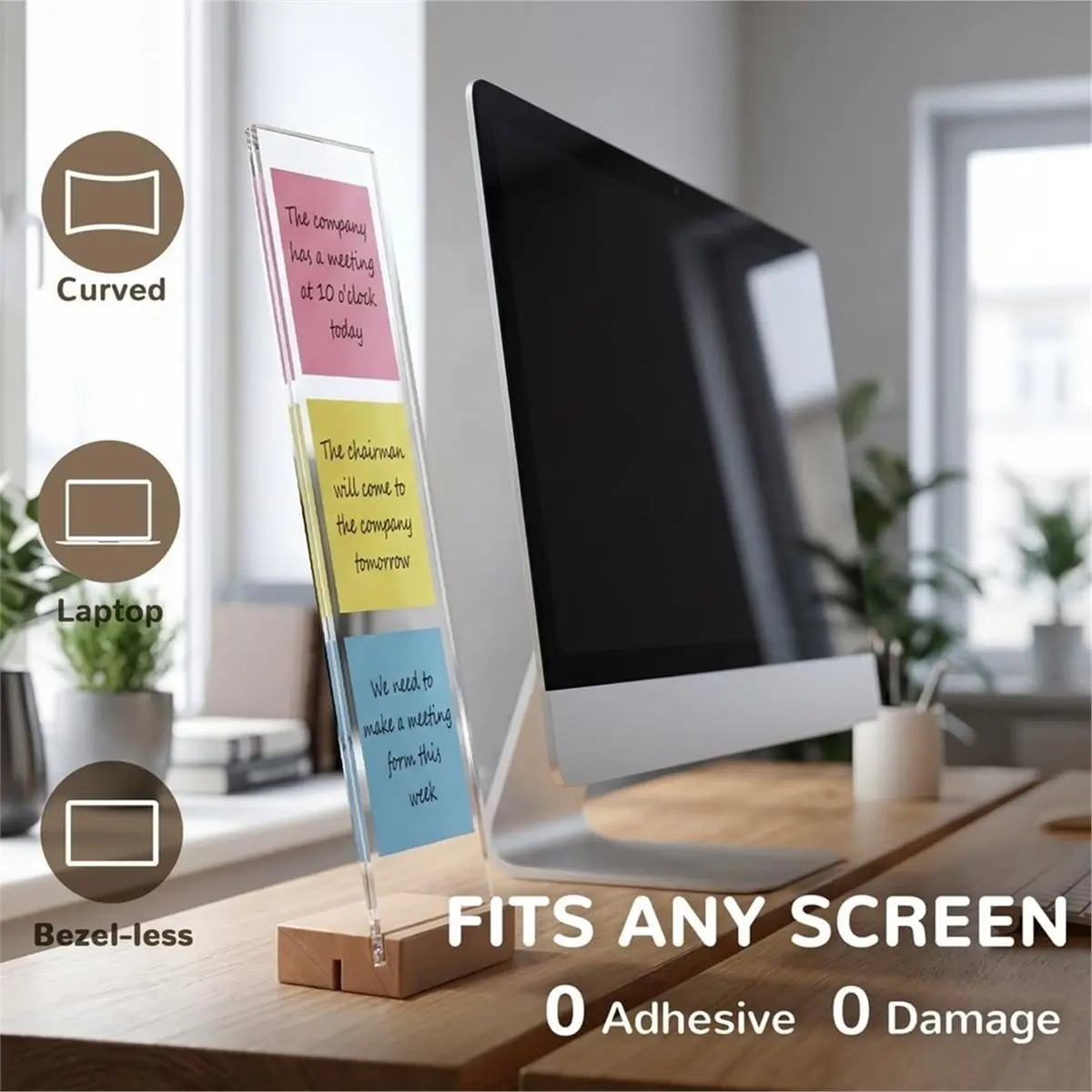 11·11COUPON 2-Pack Monitor Memo Board & Sticky Note Holder, Freestanding Acrylic Computer Desk Accessories with Wood Base