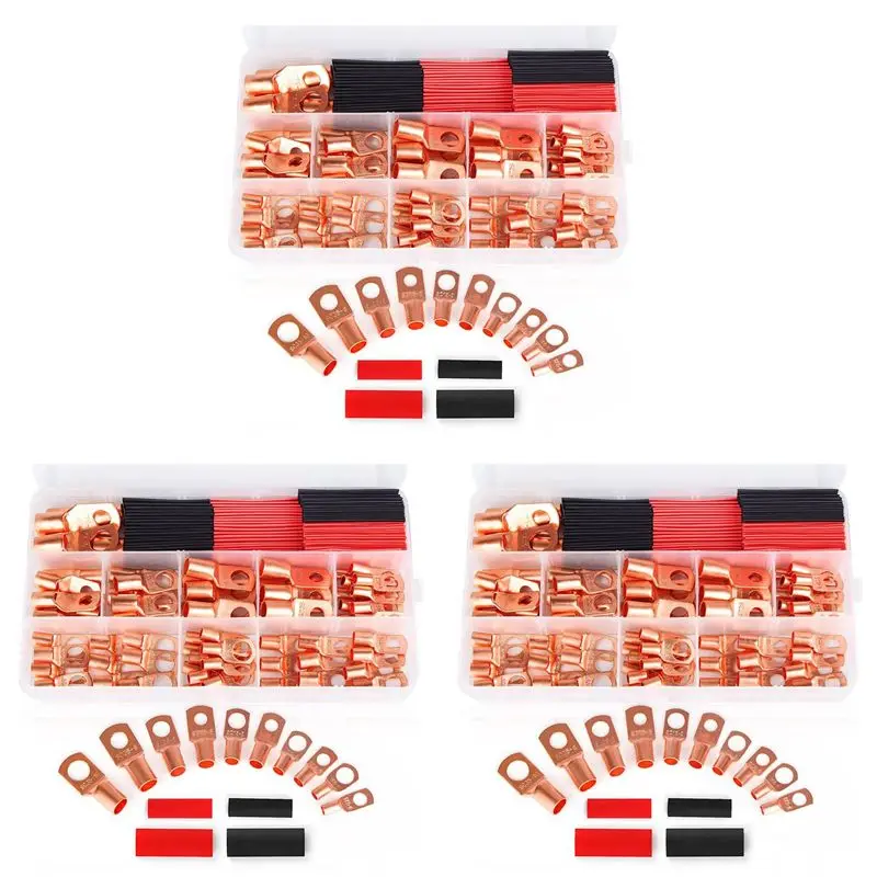 LLCS-390PCS Copper Wire Lugs,Terminal Connectors,Used On AWG12 10 8 6 4 2 Cable,Heat Shrink Set,Ring Terminals Connectors