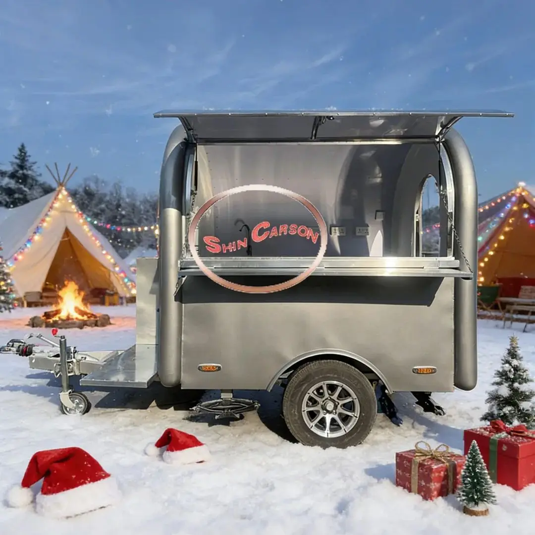 Portable Outdoor Fiberglass Mobile Food Cart with Stainless Steel Workstation for Catering