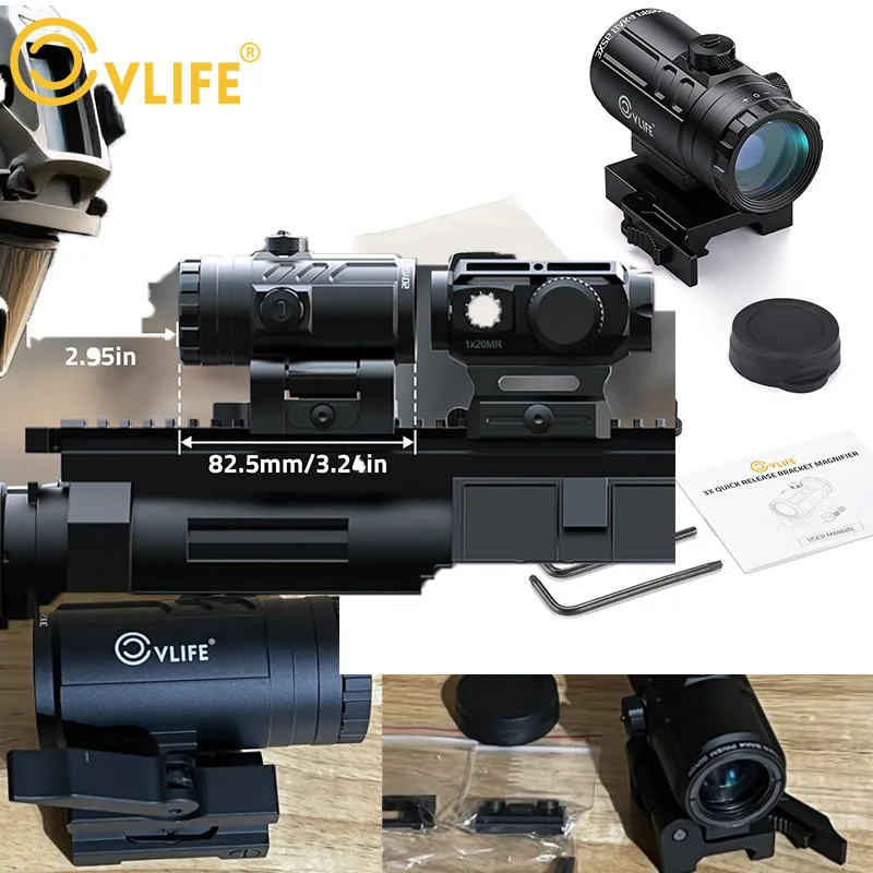 

CVLIFE 3X Red Dot Magnifier Quick-Release Flip-to-Side Mount 2.95in Eye Relief Absolute Lower 1/3 Co-Witness