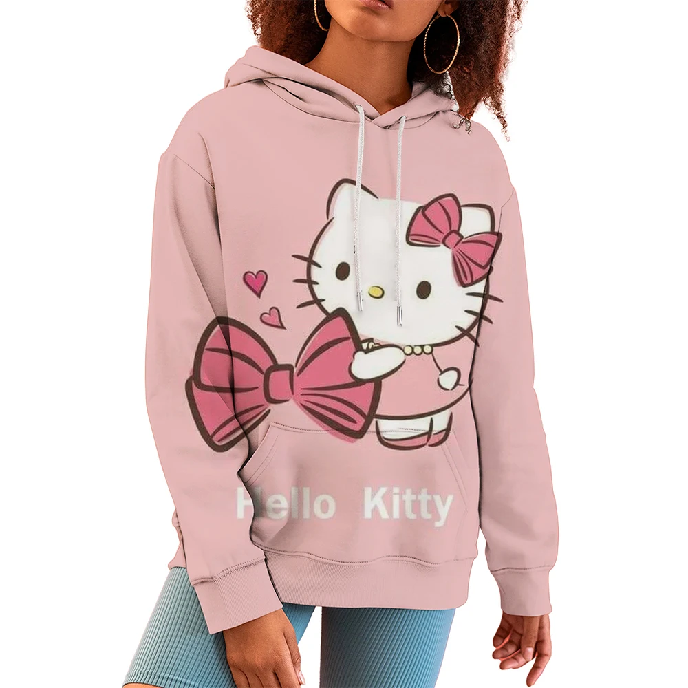 

2024 Women's Aesthetic Sweatshirt Y2k Grunge Clothing Japanese Cartoon Classic Hello Kitty Hoodie Autumn and Winter Retro Tops