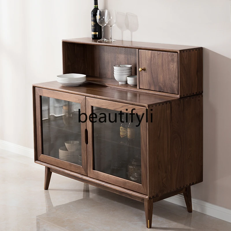 

Side cabinet Double door wine cabinet Locker black walnut solid wood light luxury living room furniture