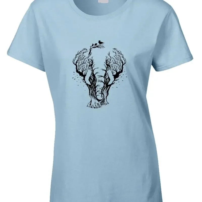 Elephant Art Women'S T Shirt Optical Illusion Tree Illustration Animal Wildlife