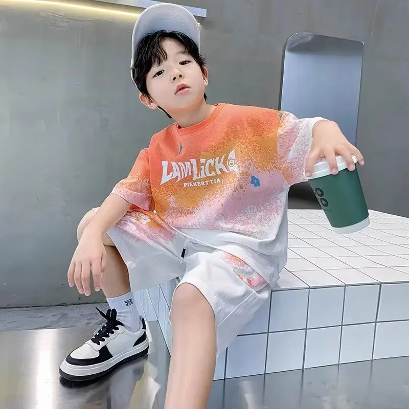 

2024 Summer Boys Girls Set Korean High Street Fashion Kids T-shirts Shorts Two Piece Set High Quality Children's Set New