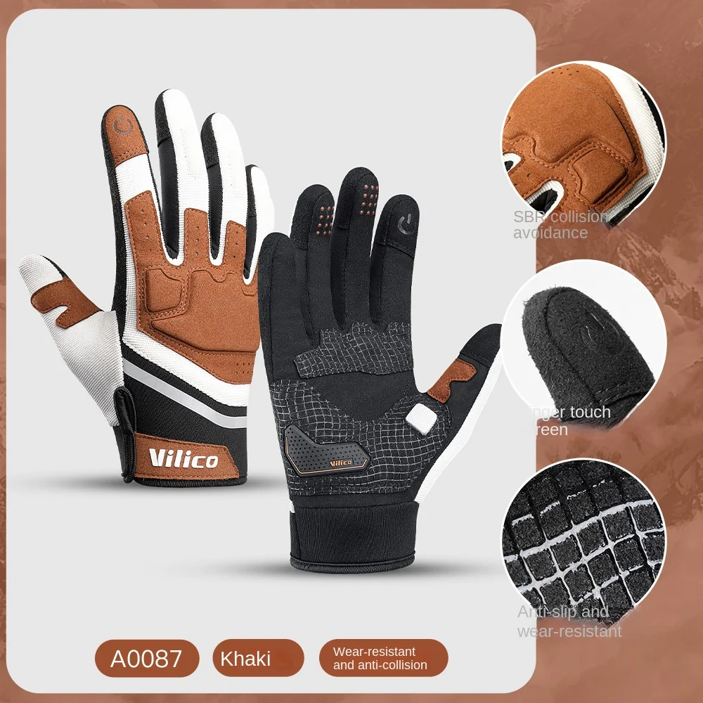 قفازات ركوب الدراجات الرياضية كاملة الأصابع للرجال والنساء - قفازات مضادة للانزلاق، تعمل باللمس، قفازات ركوب الدراجات MTB قابلة للتنفس لركوب الدراجات في الهواء الطلق