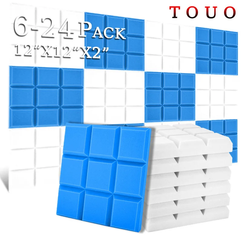 

TOUO Acoustic Foam 6/12/24 Pcs Flame-Retardant Sponge Pad Home Cinema Sound Absorbing Treatment High-Density Soundproof Material