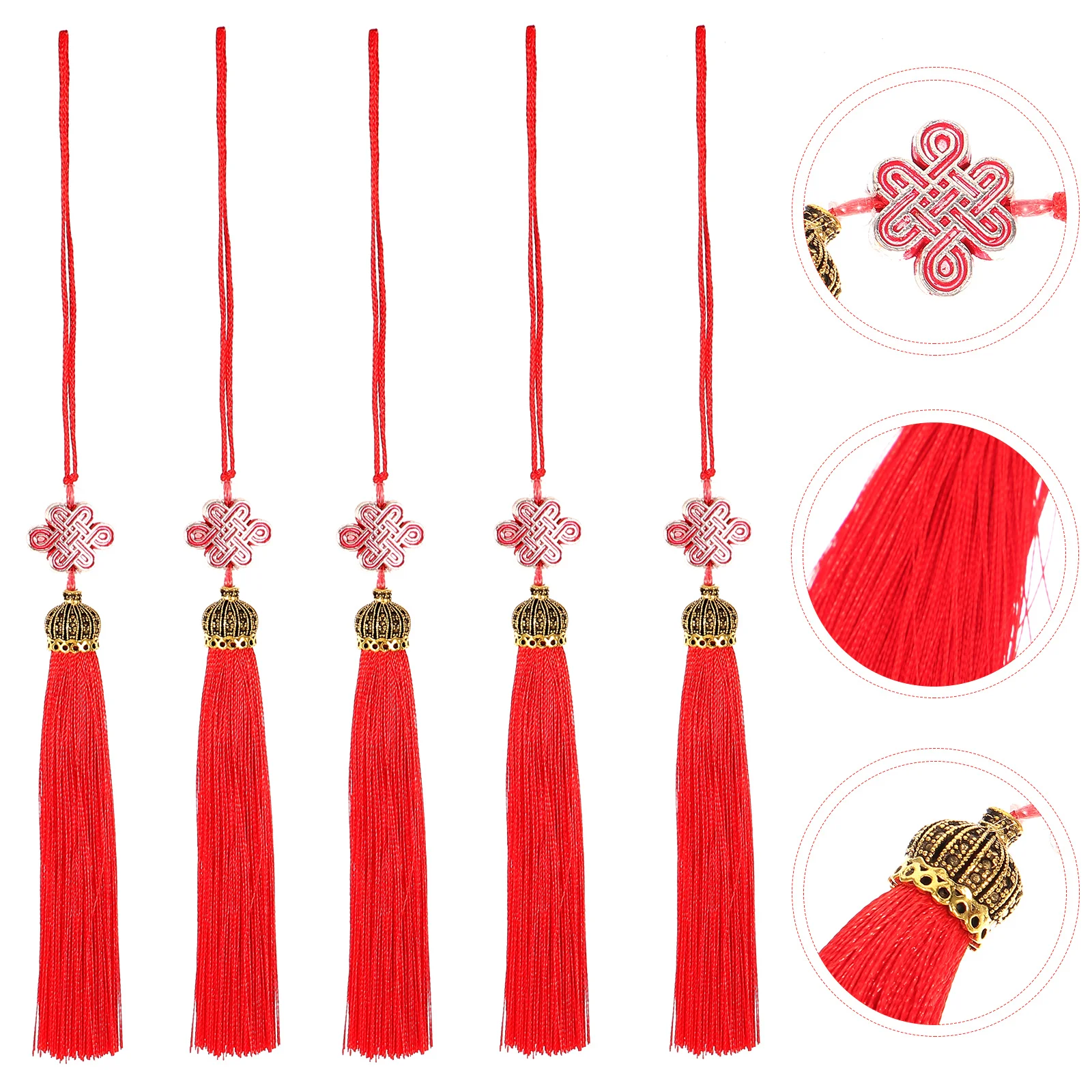 

5 Red Chinese Knot Tassel naments New Year Decor Hanging Pendants DIY Bookmarks Fan Accessories Home Office Hotel Restaurant