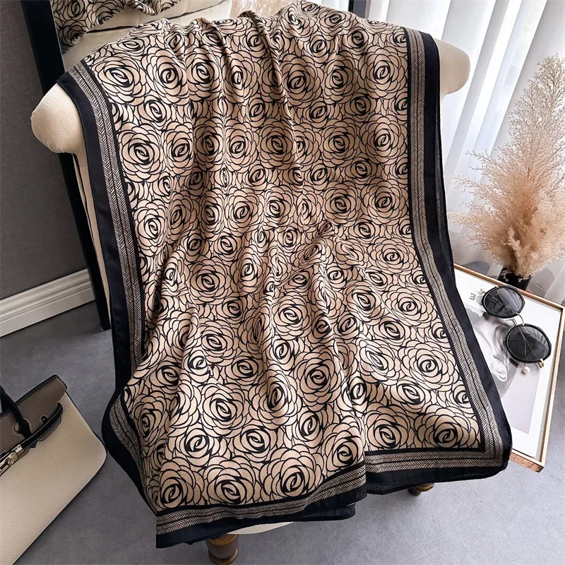 Autumn Winter Fashion Luxury Scarves for Women Soft Warm Scarf Cotton Linen Printed Geometric Large Wrap Bufandas Muslim Shawls