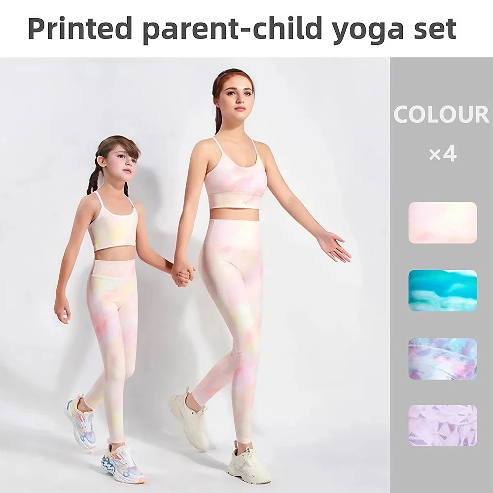 UFO032 Oil Painting Series Mom & Daughter Matching Yoga Set 2-Piece Quick Dry Athletic Wear Family Workout Clothes