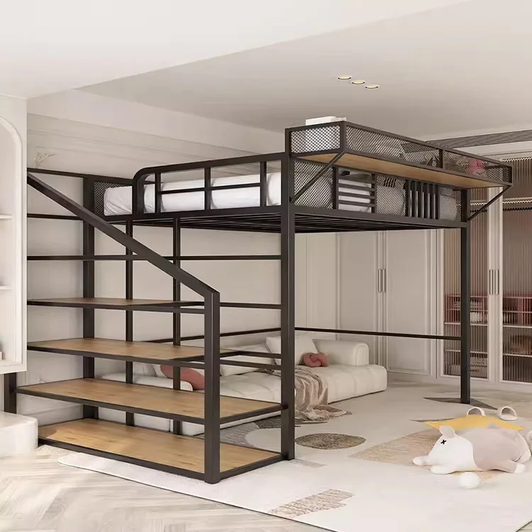 Wrought iron elevated bed sheet upper bed lower empty space saving household second floor suspended bed