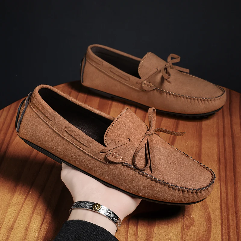 

Outdoor Summer Loafers Breathable Leather Mens Slip on Flats All-match Men Casual Shoes Blue Hot Sale Driving Shoes Moccasins