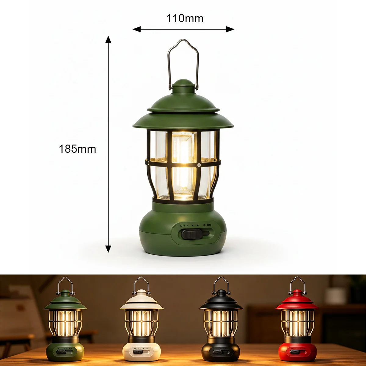 Vintage Camping Lantern Army Green Rechargeable Stepless Dimming LED Outdoor Lamp Portable Nightlight Hiking Camping Equipment