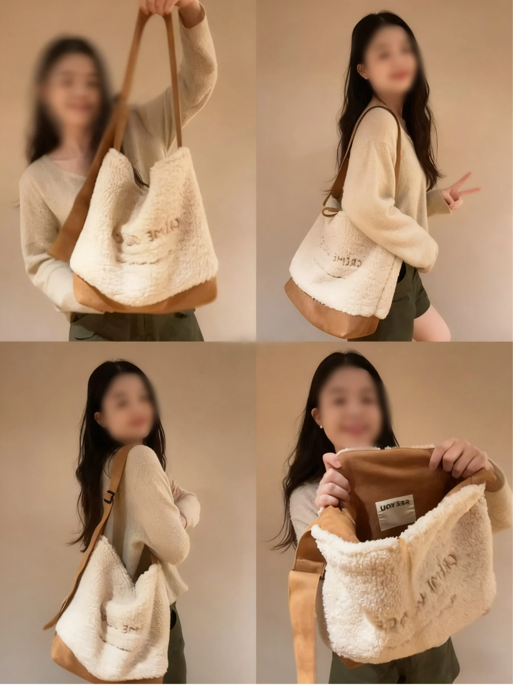 

Белая пушистая сумка-вед, женская большая сумка Capaci, новинка 2025, осень-зима, ретро сумка через плечо на одно плечо, пригородная сумка