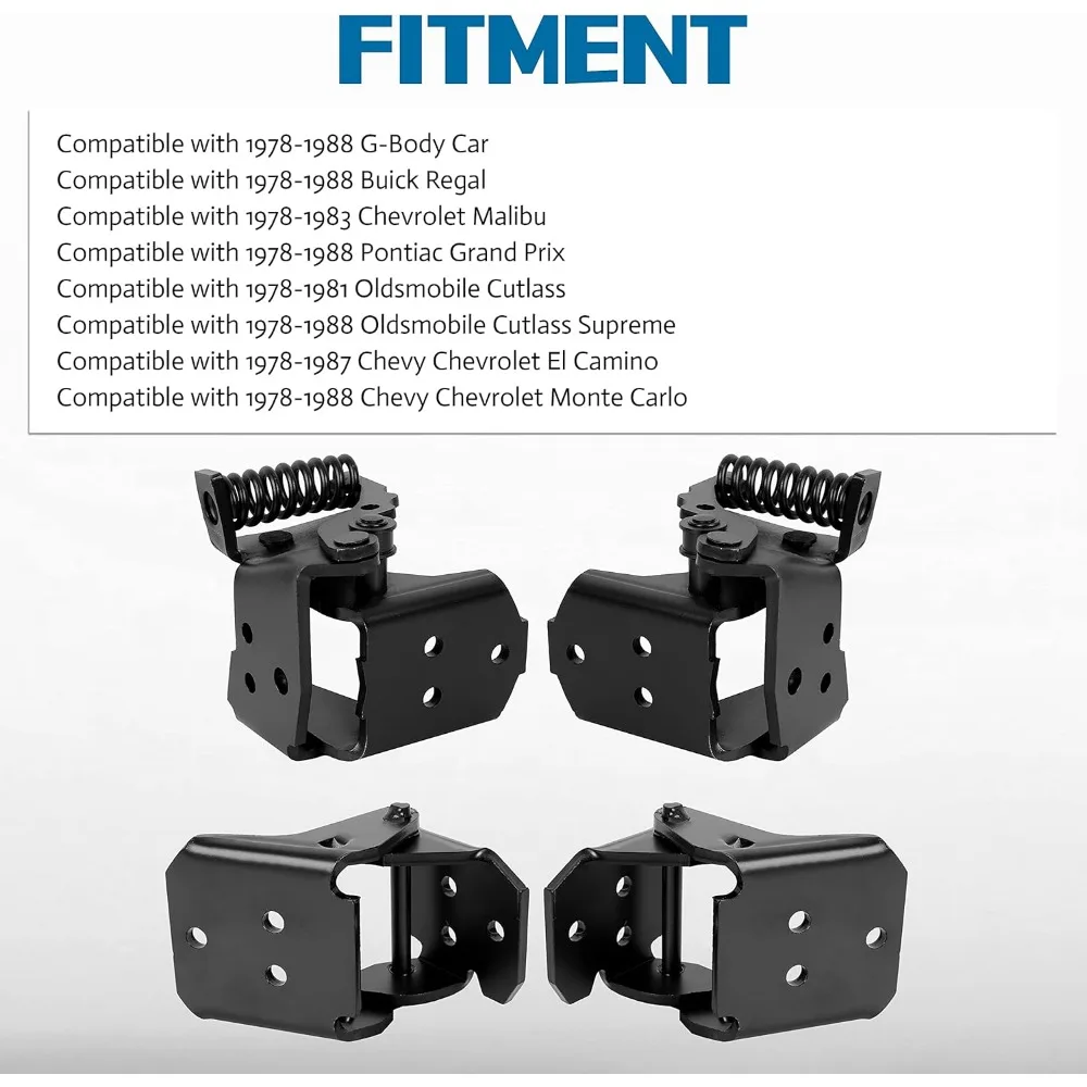مجموعة مفصلات الباب لسيارات شيفروليه مونتي كارلو SS EL Camino Regal G-Body لسيارات 1978-1988، وصلات علوية وسفلية ببابين، متوافقة مع #2