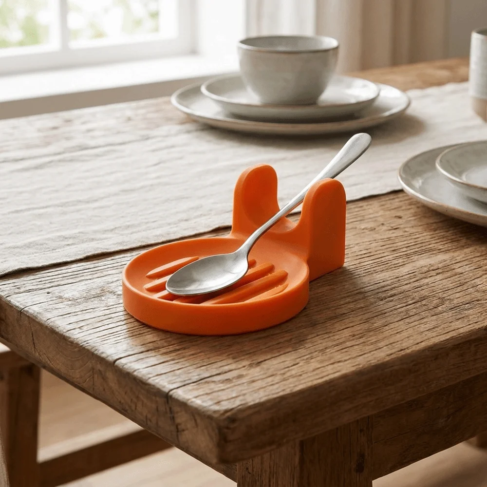 Simple 3D Printed Spoon Holder Non Slip Orange Ladle Storage Rack Anti-drip Plastic Spoon Organizer Dinning Table