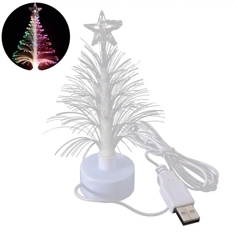 Mini LED Lighted Tree Night Light Color Changing Fiber Optical Light USB Connection Lamp Festival Decor for Shopping Mall Home
