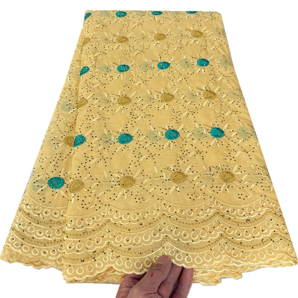 

Dubai Swiss Voile Lace African Cotton Stones Lace Fabric 2024 High Quality Nigeria Cotton Fabric For Women Party Dresses 3114