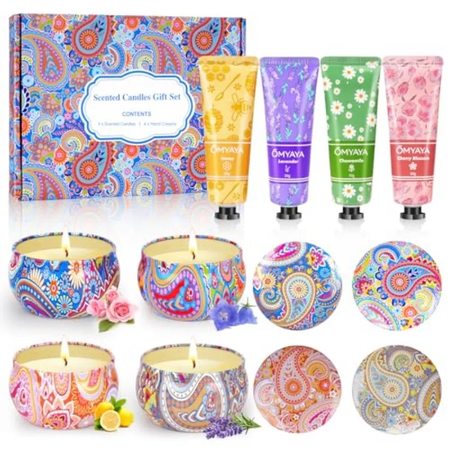 Cestas de Regalo para Mujeres - Set de Regalo de Velas Aromáticas y Crema de Manos, Set de Regalo de Navidad, Regalos de Agradecimiento para Maestras