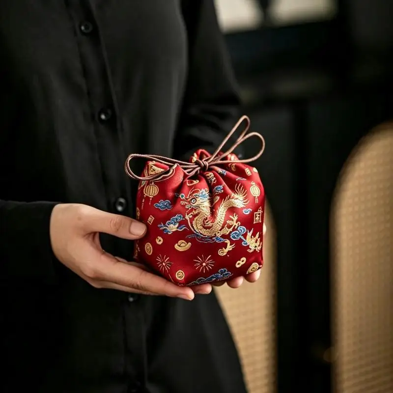 Brocade Tea Storage Bag Portable Travel Pouch For Teapot Master Cup Kung Fu Tea Home Tabletop Decor Craft Gift Tea Accessory