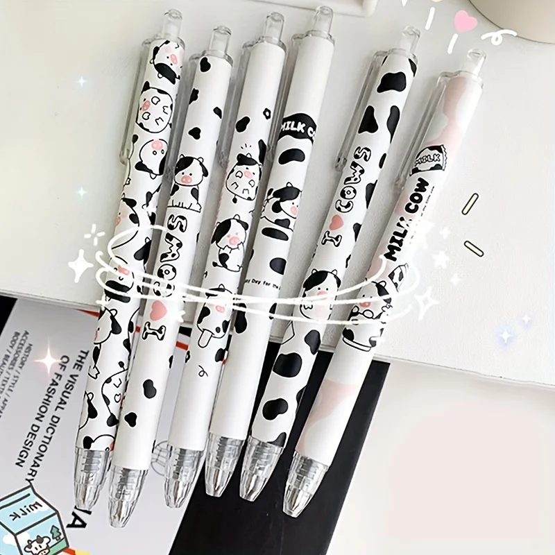 Naughty cow gel pen -6 pieces, fine 0.5mm bullet head, flexible and smooth black ink, suitable for precise writing and drawing