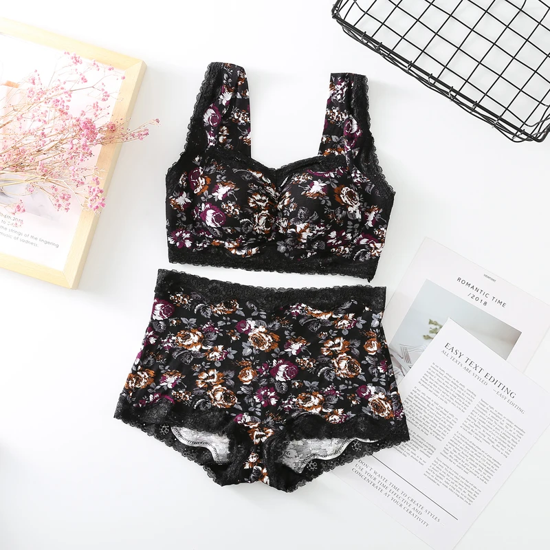 Lingerie Wanita Ukuran Besar Berenda Set Bra dan Celana Dalam Cup B C untuk Wanita Pakaian Dalam Celana Dalam Brief M LL 3L 4L 5L 6L Brasier Mujer