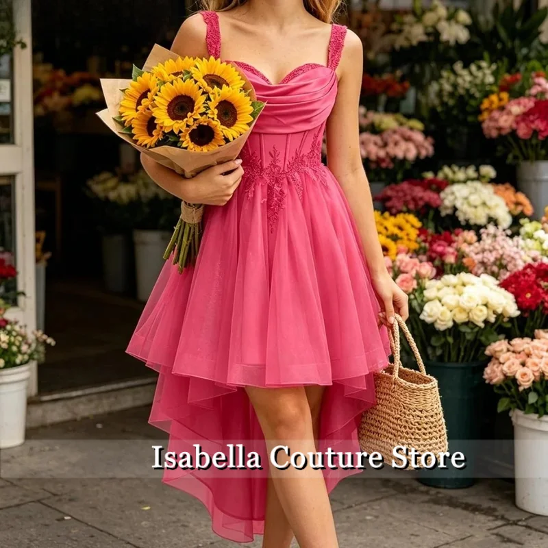 High Low Tulle Homecoming Dresses Sparkly Lace Applique Short Prom Dress DAMA Dress for Quinceanera