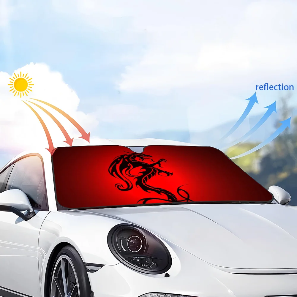 Unique Aesthetic Design Red Dragon Car Window Windscreen Cover Sun Shade Auto Sun Visor Car-covers Car Solar Protection