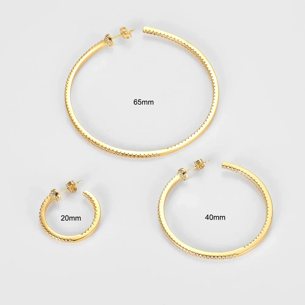 20/40/65mm Over Sized Huge Golden AAA Zircon Hoop Earrings for Women Big Round Anti Allergy Precious Jewels Party Gifts