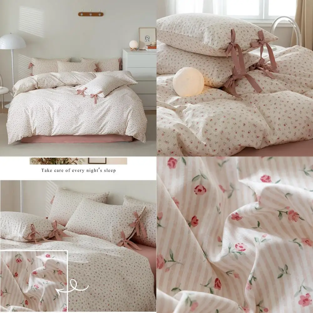 

Elegant Floral Print Duvet Cover Set for Kids & Adults, 3-Piece Cotton Comforter Cover with Queen Size Zipper Closure and 2 Pill