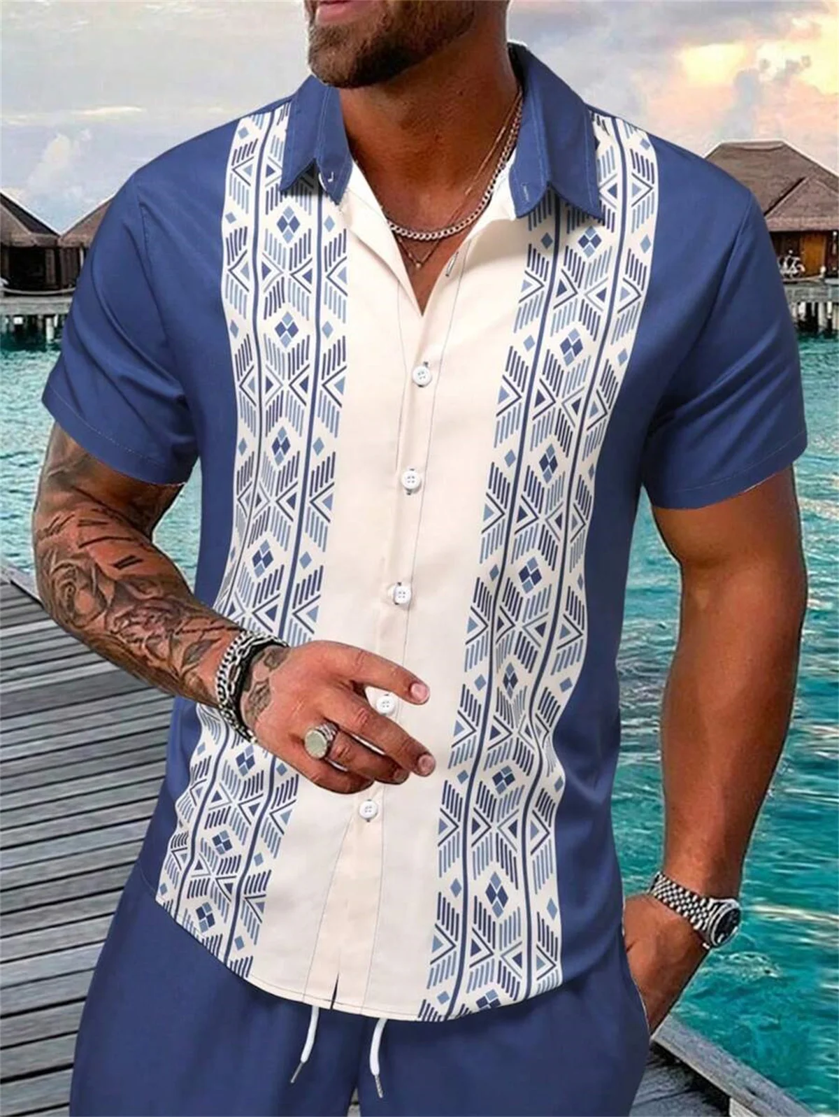 

Hawaiian Casual Men's Short Sleeve Shirt Ethnic Totem Print Fashion Lapel Men's Tops Plus Size Men's Shirt