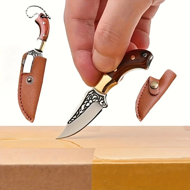 Mini Kitchen Knives Cleaver Pocket Knife Key Chain Unboxing Knife Fruit Cutting Paring Tools with Gift Sheath