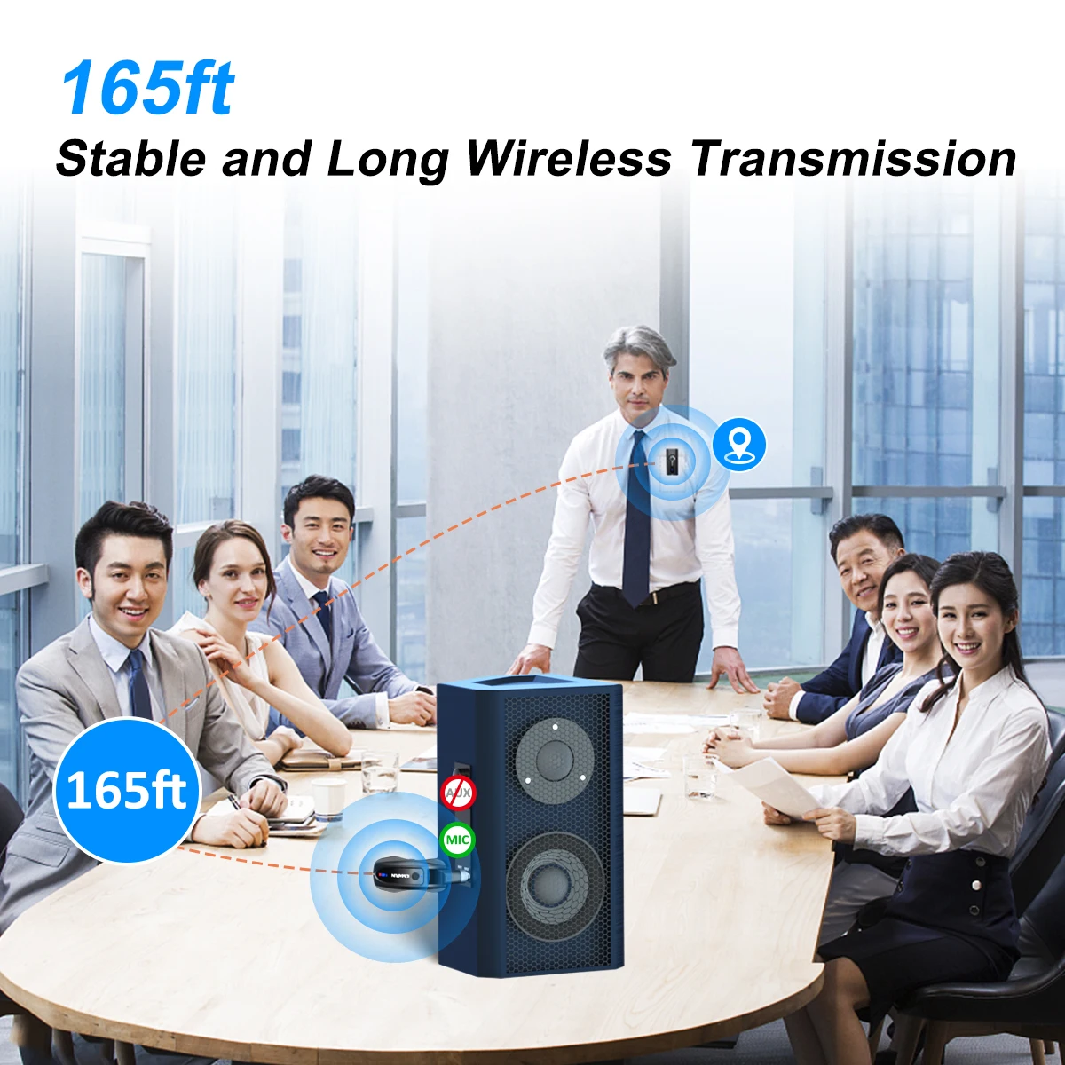 KIMAFUN Sistema de micrófono de auriculares inalámbricos, auriculares inalámbricos de alcance de 8hs/165 pies y micrófonos de solapa Lavalier 2 en 1 para enseñanza