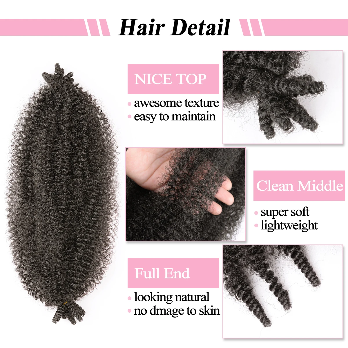 Extensions Capillaires Synthétiques Afro de 24 Pouces, Tresses Crépues en Vrac, Crochet Ombré, pour Femme et Enfant