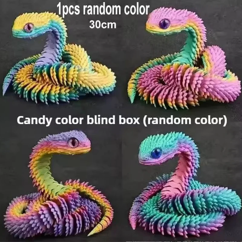 ثلاثية الأبعاد مطبوعة الأفعى المنقولة لعبة مشتركة دمية محاكاة ثعبان نموذج مكتب سطح المكتب الديكور لعبة الحرف اليدوية للأطفال هدية 30 سنتيمتر