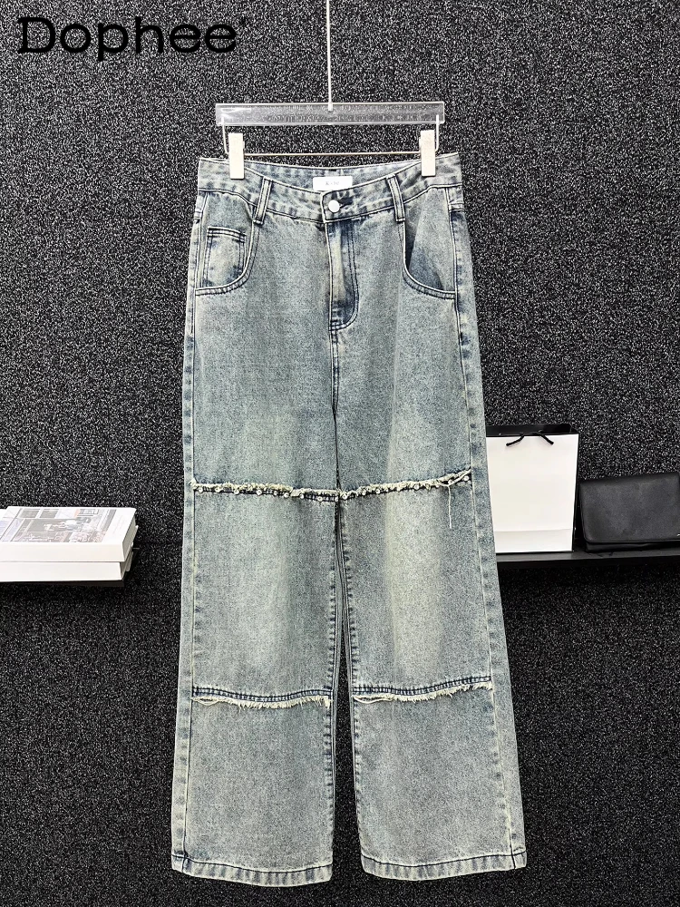 

High-end Splicing Diamond-encrusted Jeans Boys 2025 Autumn New Loose Straight Wide-leg Pants Fashion Versatile Long Denim Pants