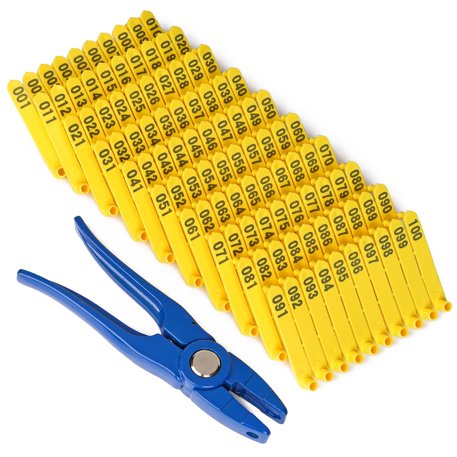 Pince d'étiquette d'oreille de chèvre animale de bétail, chien, lapins, étiquettes d'oreille de mouton, matériel en nylon, étiquette d'oreille laser de mouton No.001-500