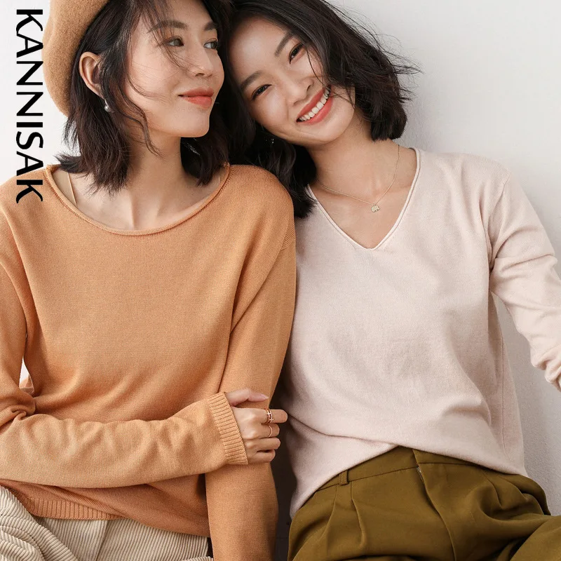 Pull en tricot uni pour femme, basique, décontracté, bleu ciel, rose, pull commandé, coréen, printemps, automne, 2023