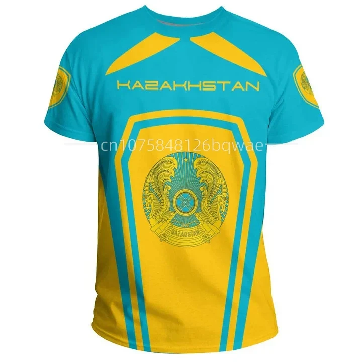 Kazakhstan Emblem 3d Print Short-sleeved T-shirt Summer Street Fashion New Men\'s Round Neck T-shirt Quick-drying Breathable