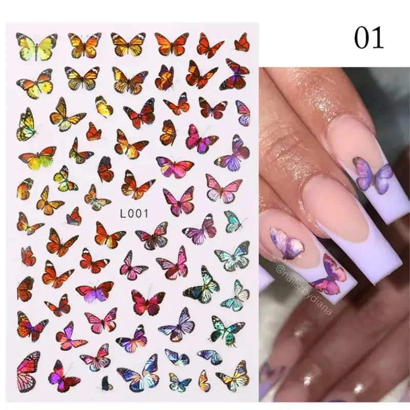 Adesivo de unha borboleta flor folha autoadesiva transferência carta linha decalques da arte do prego acessórios manicure